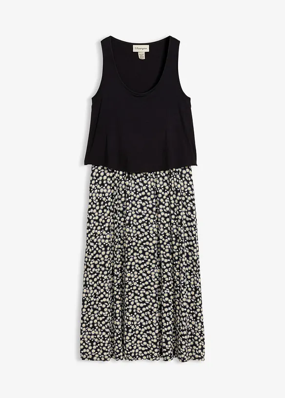 Shirt Kleid aus fließendem Viskose-Elasthan-Mix in schwarz von vorne - bonprix
