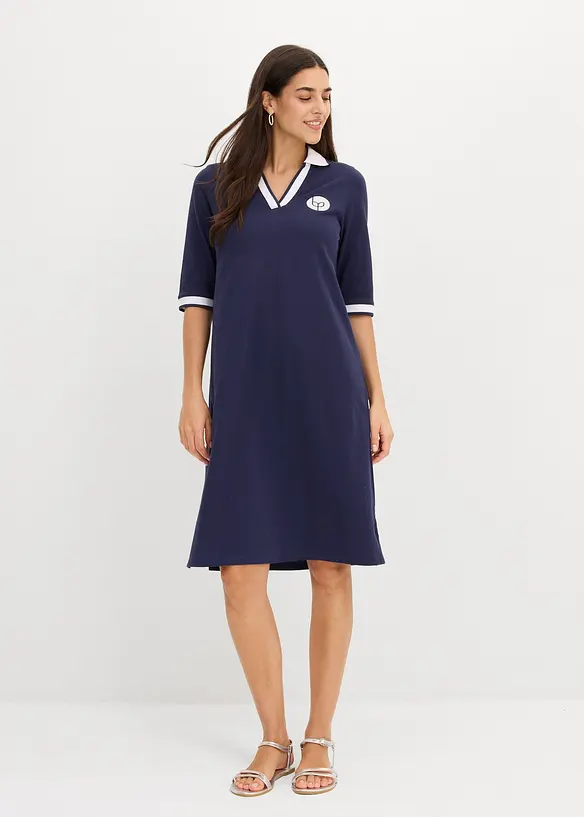 Knieumspielendes Kleid mit Polokragen in blau von vorne (Totalaufnahme) - bonprix