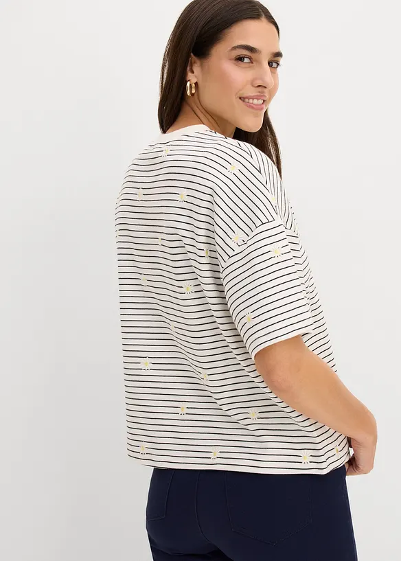 Gestreiftes T-Shirt aus schwerer Baumwolle in weiß von hinten (im Anschnitt) - bonprix