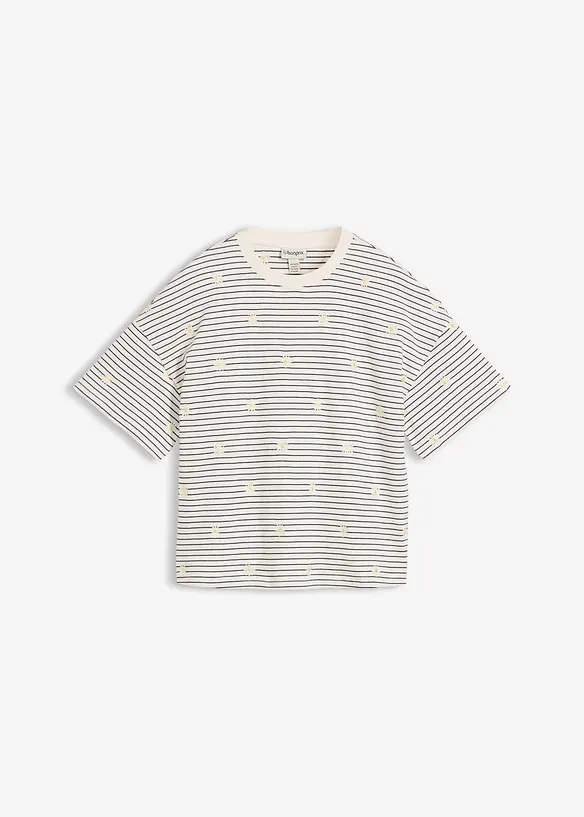 Gestreiftes T-Shirt aus schwerer Baumwolle in weiß von vorne - bonprix