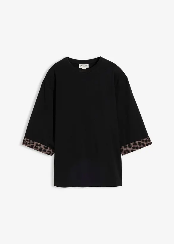 Leo-Jerseyshirt aus Baumwoll-Mix in schwarz von vorne - bonprix