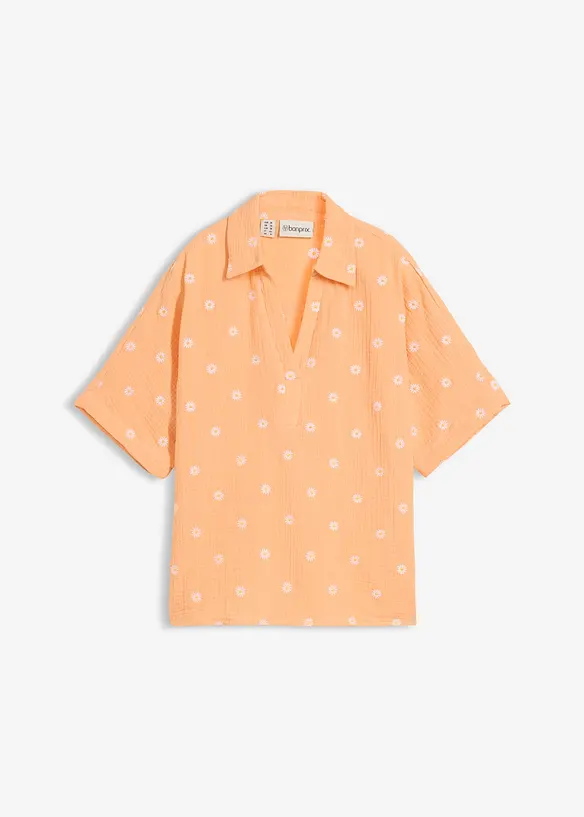 Musselin-Kurzarmbluse aus reiner Baumwolle in orange von vorne - bonprix