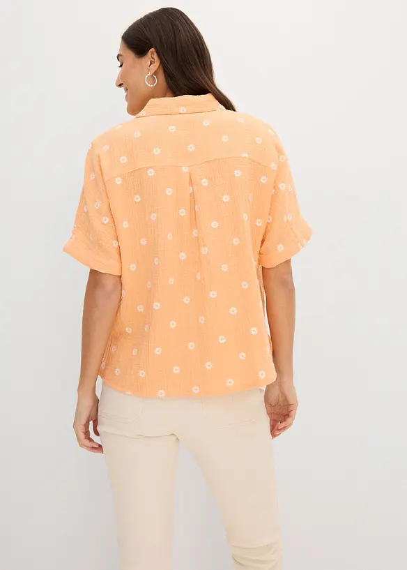 Musselin-Kurzarmbluse aus reiner Baumwolle in orange von hinten (im Anschnitt) - bonprix