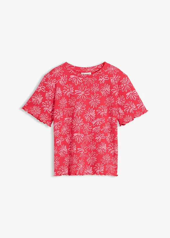 Kurzes T-Shirt aus Baumwoll-Mix in pink von vorne - bonprix