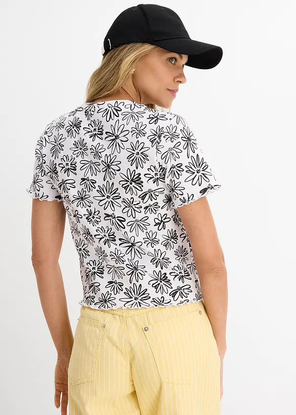 Kurzes T-Shirt aus Baumwoll-Mix in weiß von hinten (im Anschnitt) - bonprix
