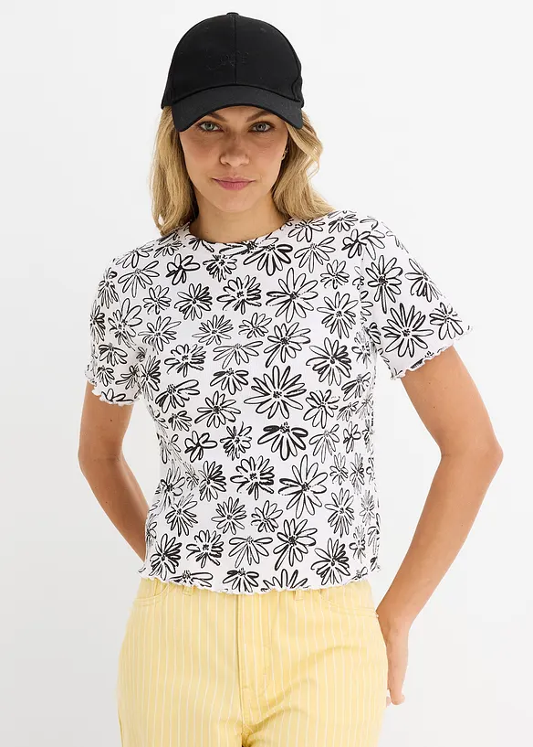 Kurzes T-Shirt aus Baumwoll-Mix in weiß von vorne (im Anschnitt) - bonprix