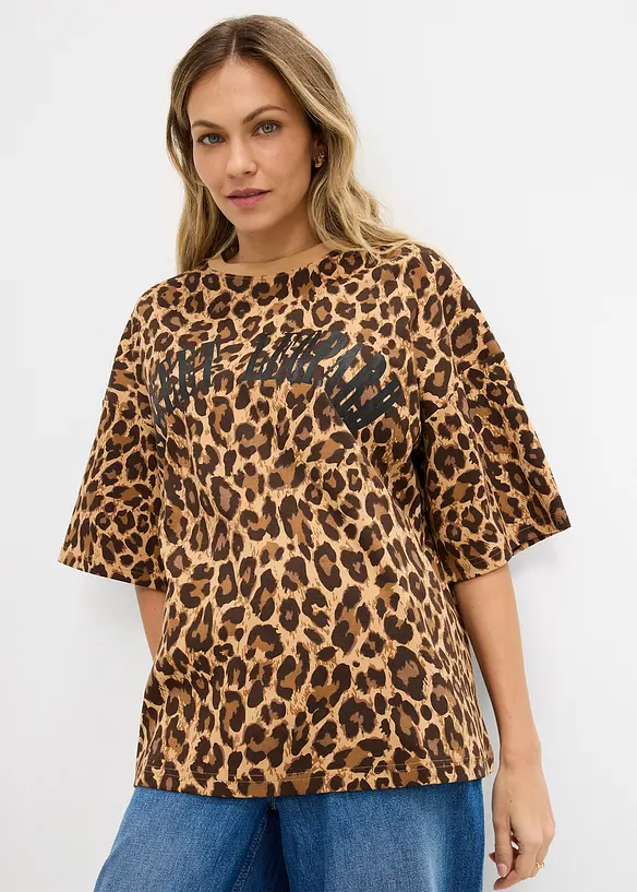 Oversize-Shirt aus reiner Bio-Baumwolle in beige von vorne (im Anschnitt) - bonprix