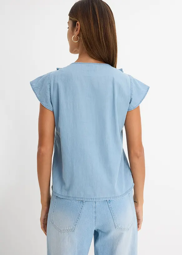 Jeans-Blusentop aus Bio-Baumwolle in blau von hinten (im Anschnitt) - bonprix
