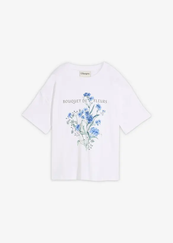 Lockeres T-Shirt aus schwerer Bio-Baumwolle in weiß von vorne - bonprix
