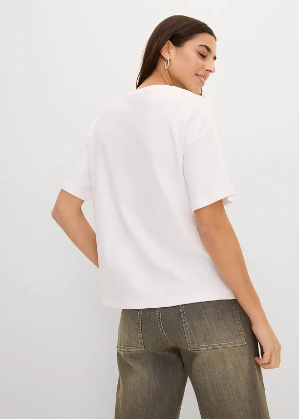 Lockeres T-Shirt aus schwerer Bio-Baumwolle in weiß von hinten (im Anschnitt) - bonprix