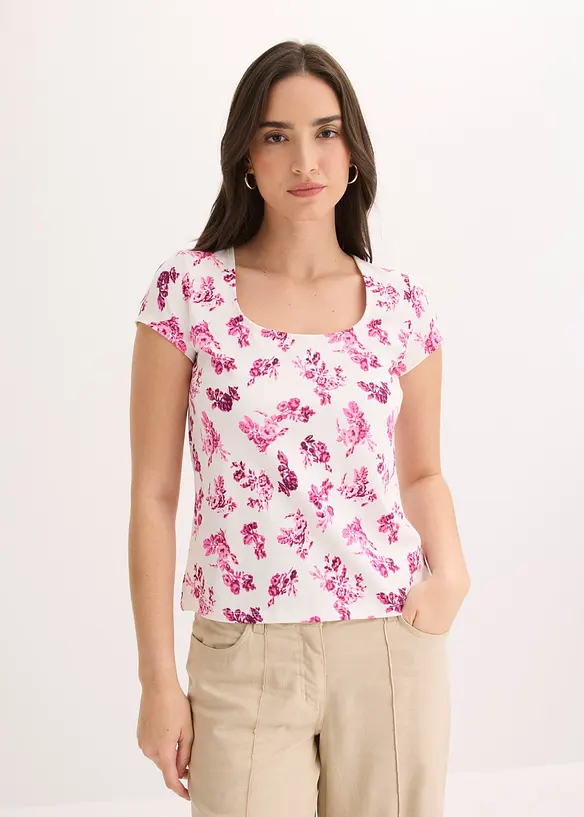 Shirt aus elastischer Baumwolle in rosa von vorne (im Anschnitt) - bonprix