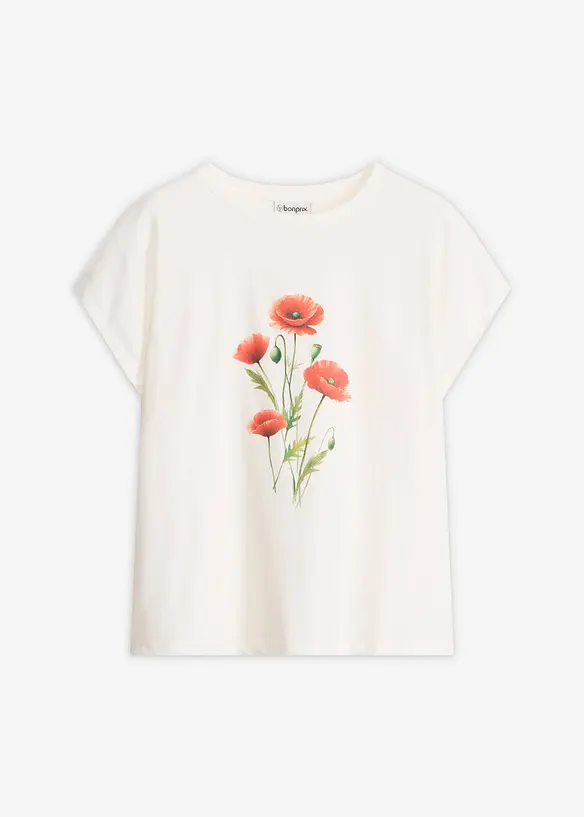 Shirt aus elastischem Baumwoll-Mix in weiß von vorne - bonprix