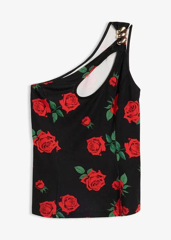 One-Shoulder-Top mit Schmuck-Detail in schwarz von vorne - bonprix One-Shoulder-Top mit Schmuck-Detail in schwarz von vorne - bonprix