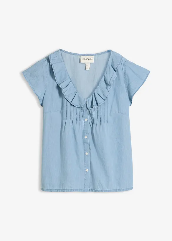 Jeans-Blusentop aus Bio-Baumwolle in blau von vorne - bonprix