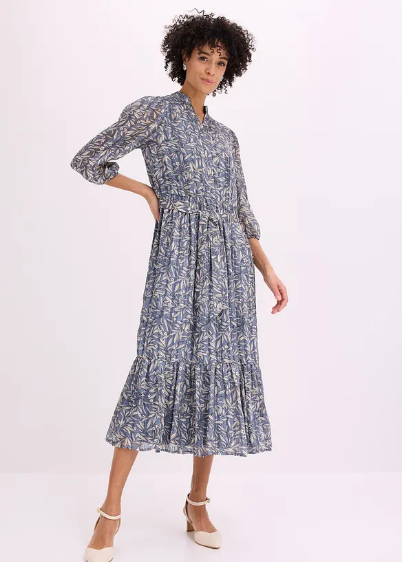 Hemdblusenkleid aus Chiffon in blau von vorne (Totalaufnahme) - bonprix Hemdblusenkleid aus Chiffon in blau von vorne (Totalaufnahme) - bonprix