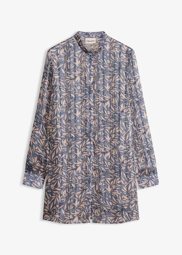 Chiffon Longbluse in blau von vorne - bonprix