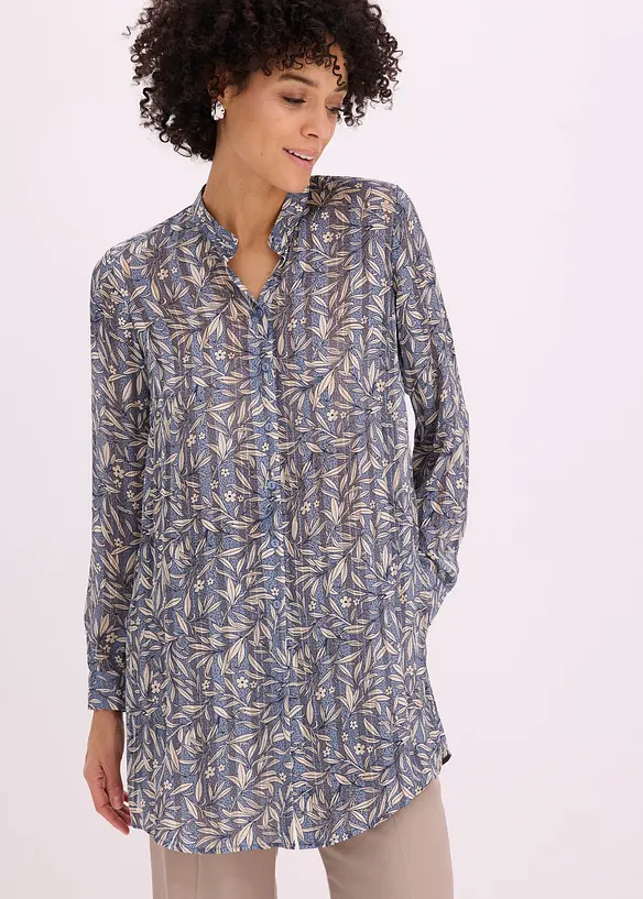 Chiffon Longbluse in blau von vorne (im Anschnitt) - bonprix