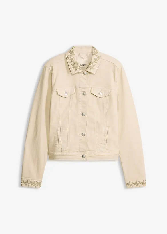 Twill-Jacke mit Stickerei in beige von vorne - bonprix