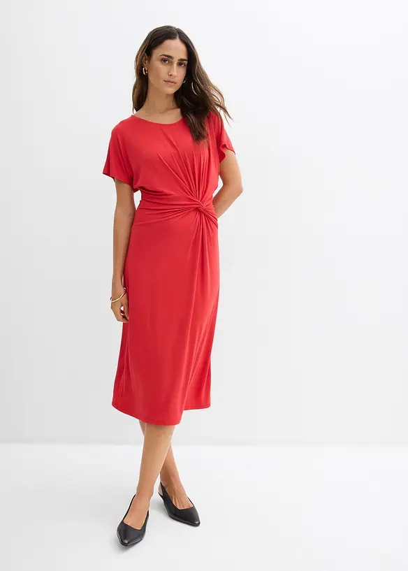 Jerseykleid aus Viskose-Mix in rot von vorne (Totalaufnahme) - bonprix