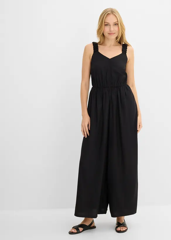 Jumpsuit aus fließender Viskose in schwarz von vorne (Totalaufnahme) - bonprix