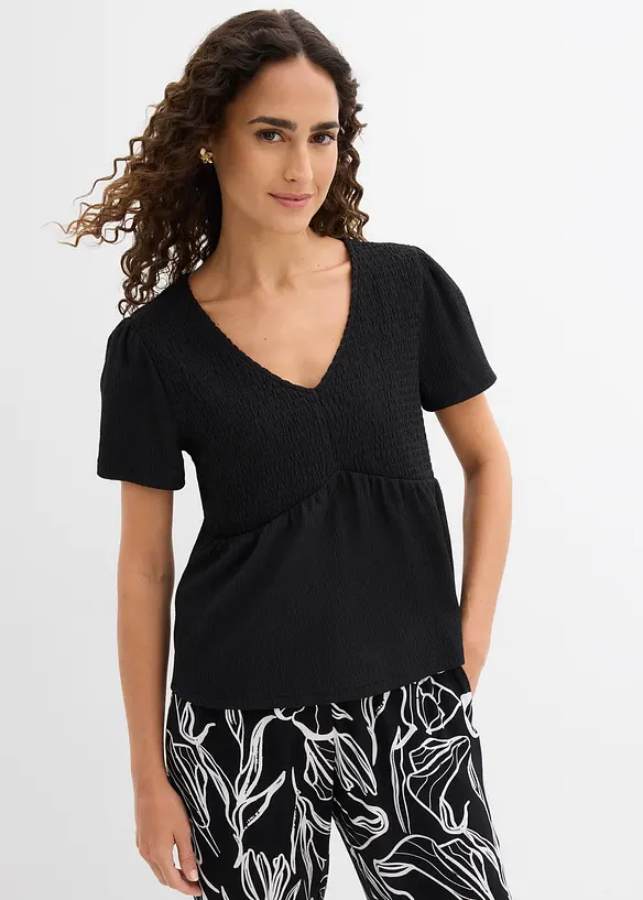 Shirt aus strukturiertem Crêpe in schwarz von vorne (im Anschnitt) - bonprix Shirt aus strukturiertem Crêpe in schwarz von vorne (im Anschnitt) - bonprix