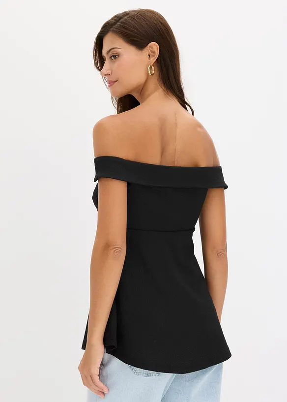 Cold-Shoulder-Shirt in strukturierter Ware in schwarz von hinten (im Anschnitt) - bonprix Cold-Shoulder-Shirt in strukturierter Ware in schwarz von hinten (im Anschnitt) - bonprix