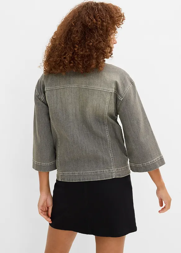 Oversize Jeansjacke, 3/4-Arm in grau von hinten (im Anschnitt) - bonprix