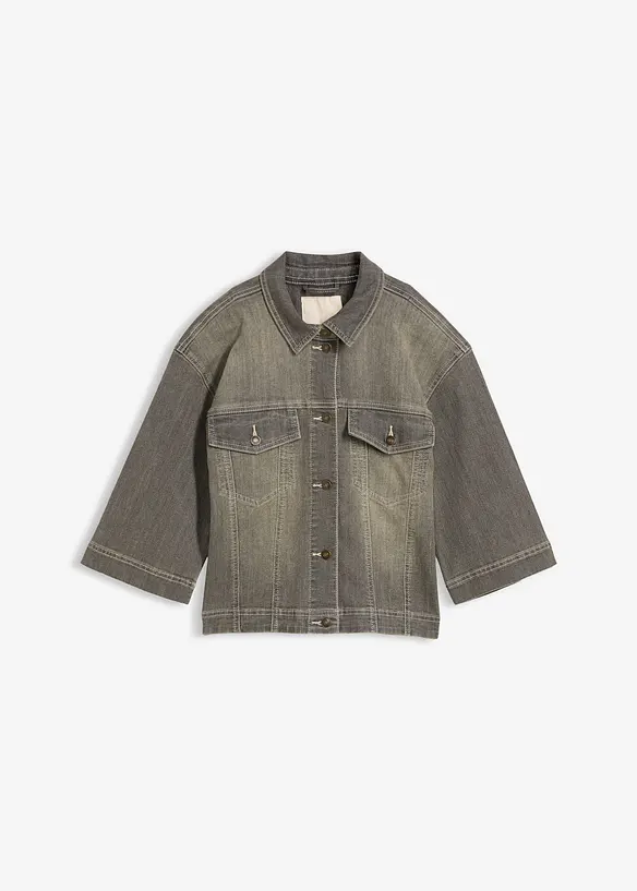 Oversize Jeansjacke, 3/4-Arm in grau von vorne - bonprix