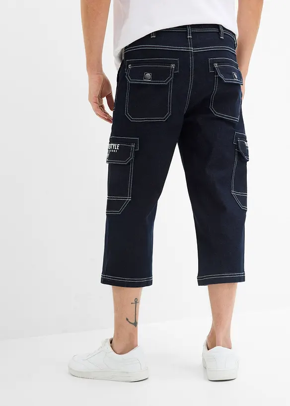 3/4-Cargo-Jeans mit Dehnbund, Regular Fit in blau von hinten - bonprix