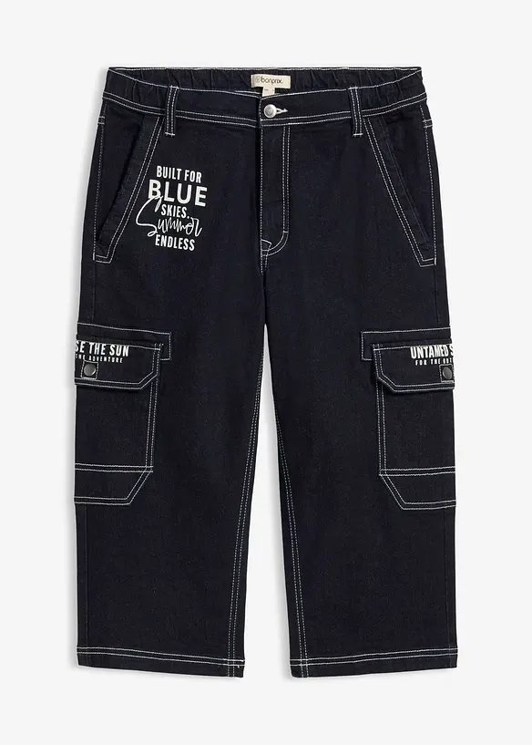 3/4-Cargo-Jeans mit Dehnbund, Regular Fit in blau von vorne - bonprix