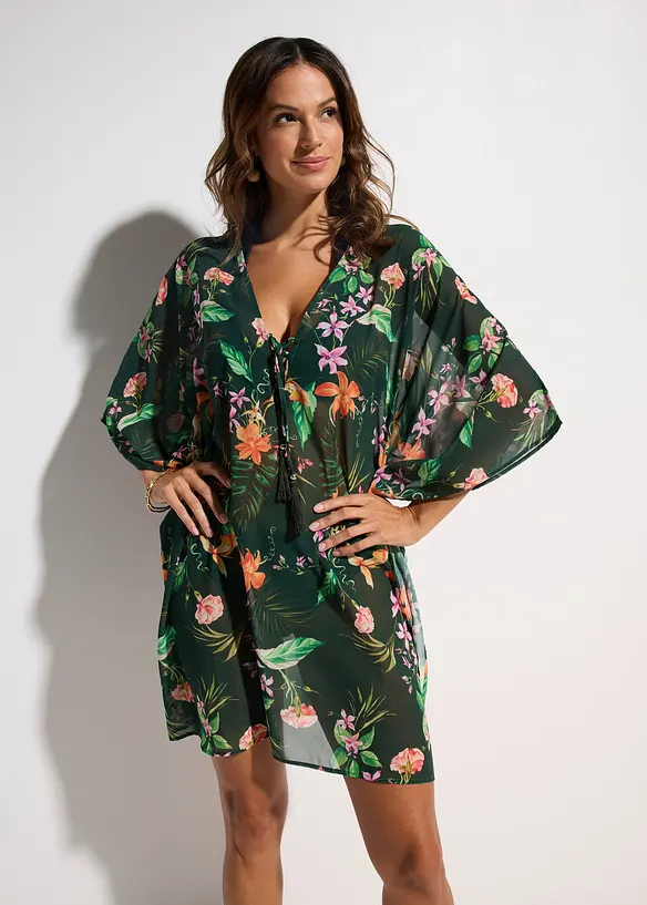 Strandtunika aus leichtem Chiffon in grün von vorne (Totalaufnahme) - bonprix