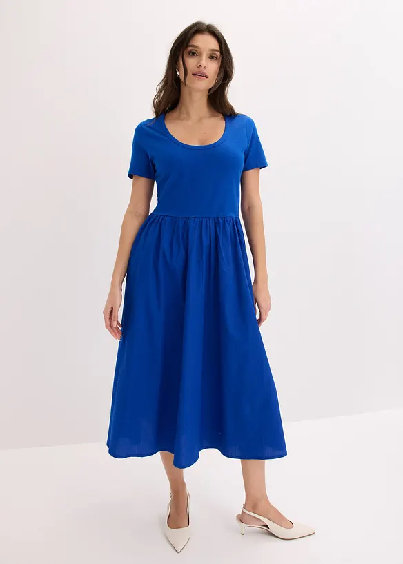 Jerseykleid im Material-Mix in blau von vorne (Totalaufnahme) - bonprix Jerseykleid im Material-Mix in blau von vorne (Totalaufnahme) - bonprix