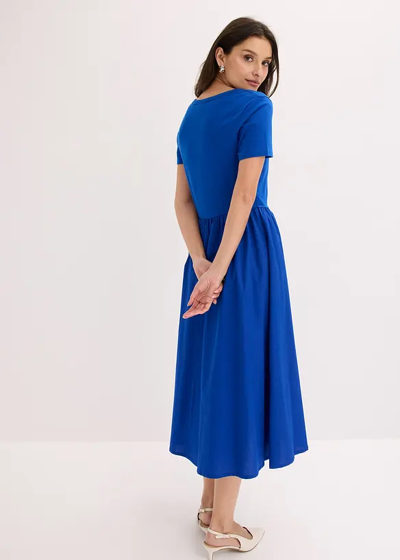 Jerseykleid im Material-Mix in blau von hinten (Totalaufnahme) - bonprix Jerseykleid im Material-Mix in blau von hinten (Totalaufnahme) - bonprix