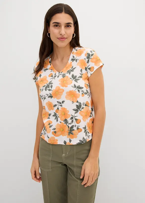 T-Shirt aus reiner Baumwolle in weiß von vorne (im Anschnitt) - bonprix