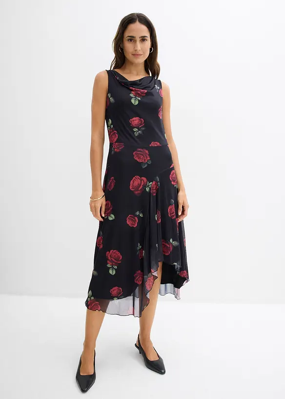Midikleid aus softem Mesh in schwarz von vorne (Totalaufnahme) - bonprix Midikleid aus softem Mesh in schwarz von vorne (Totalaufnahme) - bonprix