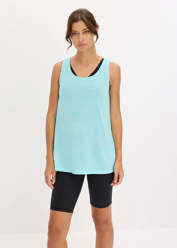 Halbtransparentes Sport-Top mit Flammgarn, schnelltrocknend in blau von vorne (im Anschnitt) - bonprix