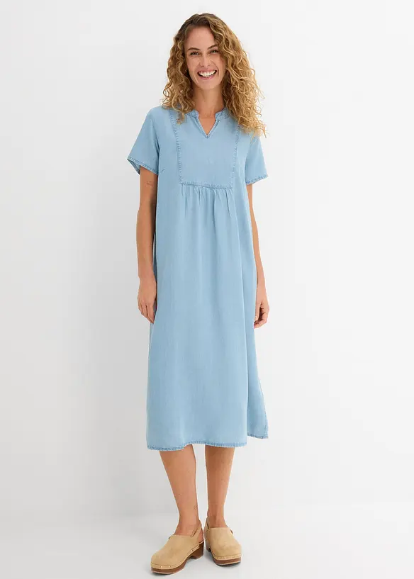 Kleid aus Lyocell in blau von vorne (Totalaufnahme) - bonprix