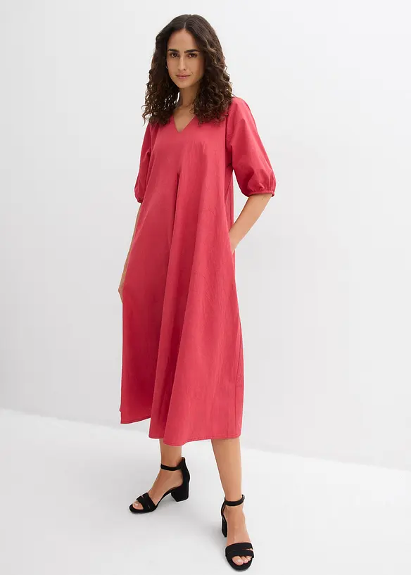 Midikleid aus reiner Baumwolle in rot von vorne (Totalaufnahme) - bonprix