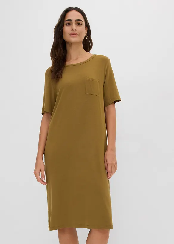 Shirtkleid aus softem Viskose-Mix in grün von vorne (Totalaufnahme) - bonprix
