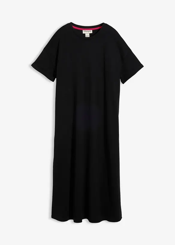 Weites Shirtkleid aus schwerer reiner Bio-Baumwolle mit Taschen in schwarz von vorne - bonprix