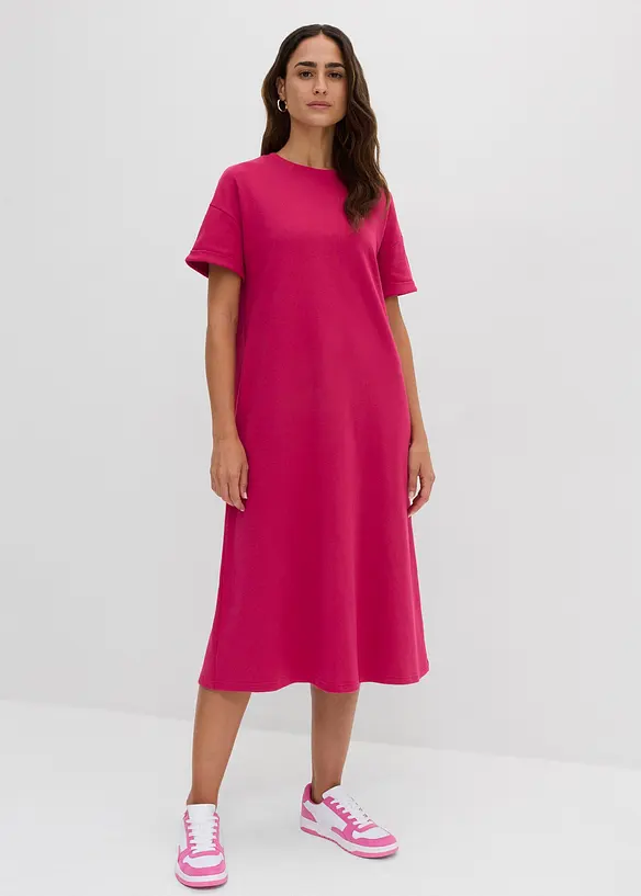 Weites Shirtkleid aus schwerer reiner Bio-Baumwolle mit Taschen in pink von vorne (Totalaufnahme) - bonprix