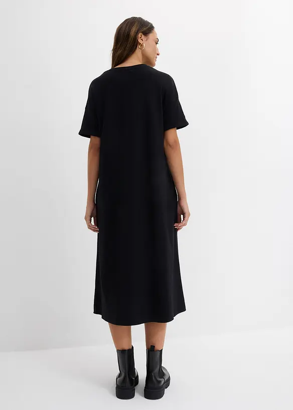 Weites Shirtkleid aus schwerer reiner Bio-Baumwolle mit Taschen in schwarz von hinten (Totalaufnahme) - bonprix