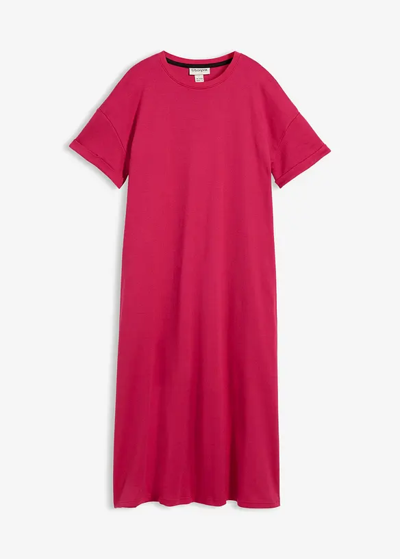 Weites Shirtkleid aus schwerer reiner Bio-Baumwolle mit Taschen in pink von vorne - bonprix