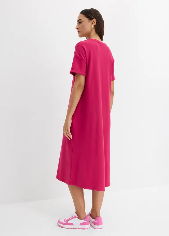 Weites Shirtkleid aus schwerer reiner Bio-Baumwolle mit Taschen in pink von hinten (Totalaufnahme) - bonprix