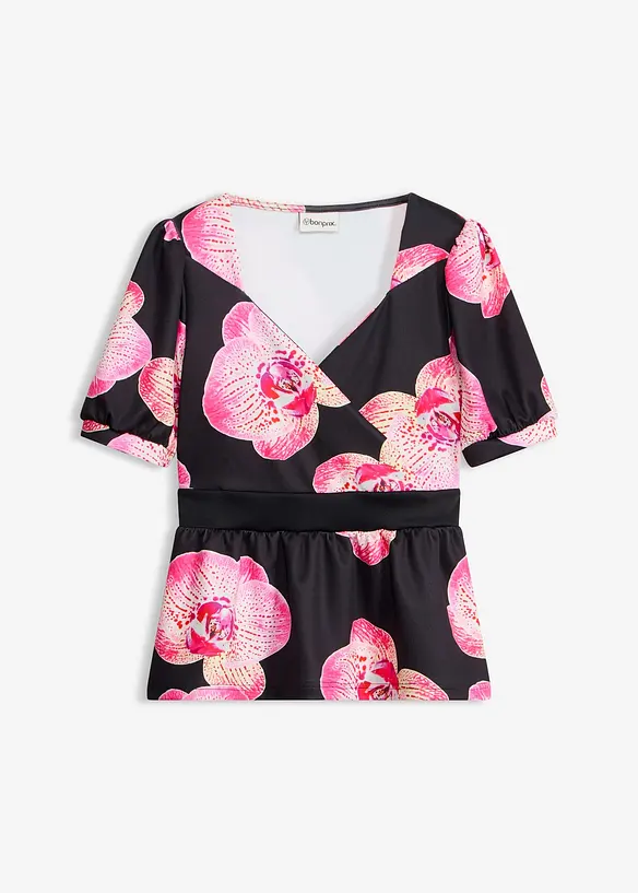 Shirt mit Peplum in schwarz von vorne - bonprix