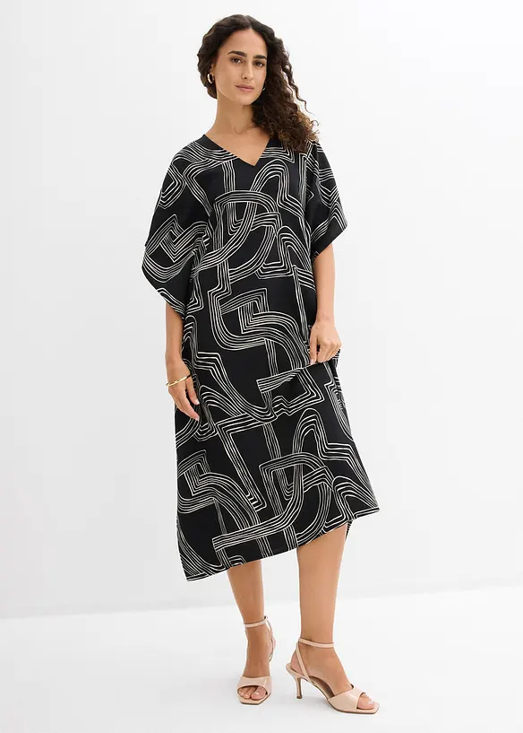 Kaftan-Kleid aus Viskose-Mix in schwarz von vorne (Totalaufnahme) - bonprix