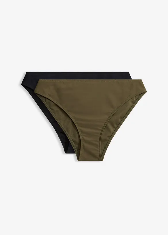 Bikinihose mit hohem Beinausschnitt (2er Pack) in schwarz von vorne - bonprix