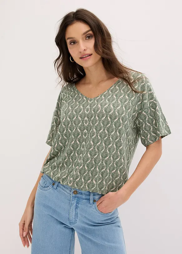 Oversize-Shirt aus softem Viskose- Mix in beige von vorne (im Anschnitt) - bonprix