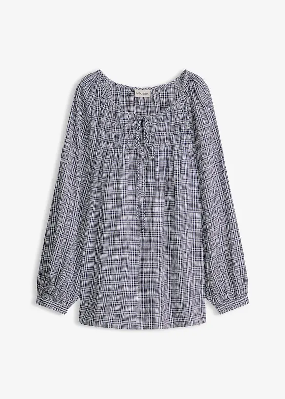Karierte Bluse aus Seersucker in weiß von vorne - bonprix