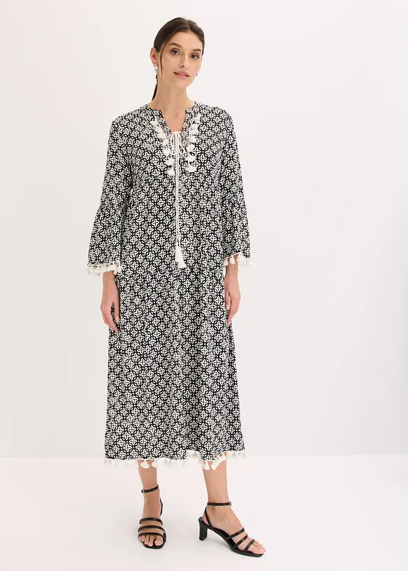 Tunika-Kleid aus fließender Viskose in schwarz von vorne (Totalaufnahme) - bonprix Tunika-Kleid aus fließender Viskose in schwarz von vorne (Totalaufnahme) - bonprix